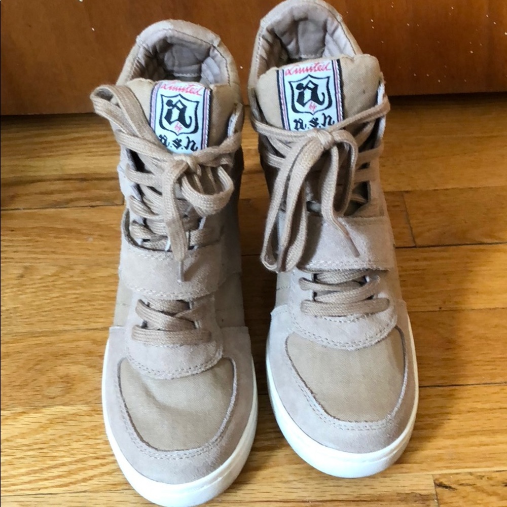 Ash tan platform sneakers.